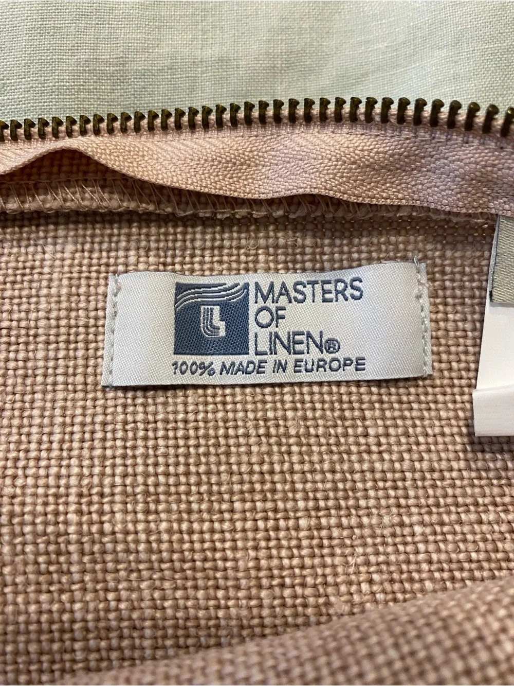 Pottery Barn Masters of Linen tan pink Belgian linen lumbar pillow cover